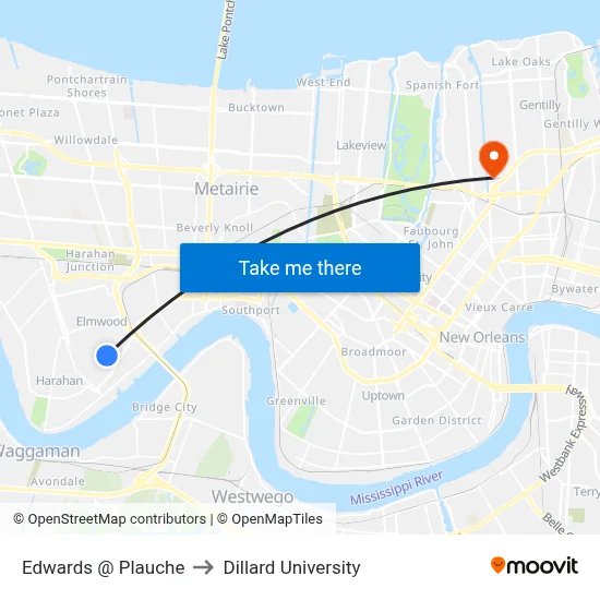 Edwards @ Plauche to Dillard University map