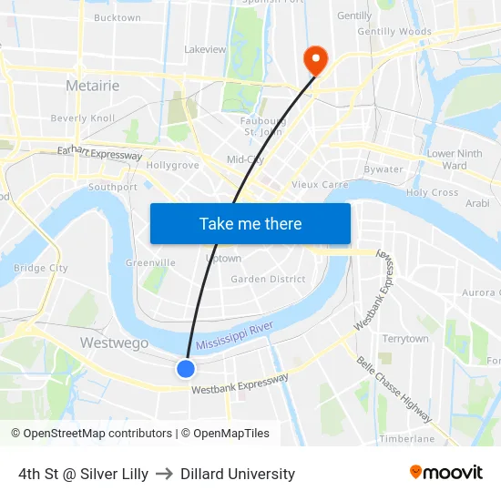 4th St @ Silver Lilly to Dillard University map