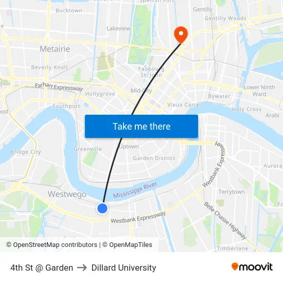 4th St @ Garden to Dillard University map