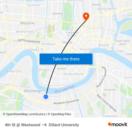 4th St @ Westwood to Dillard University map