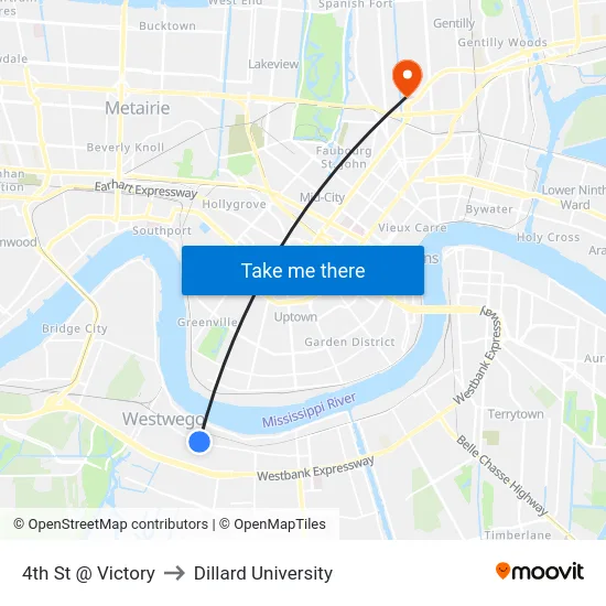 4th St @ Victory to Dillard University map