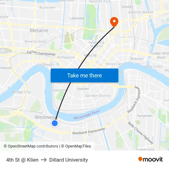 4th St @ Klien to Dillard University map