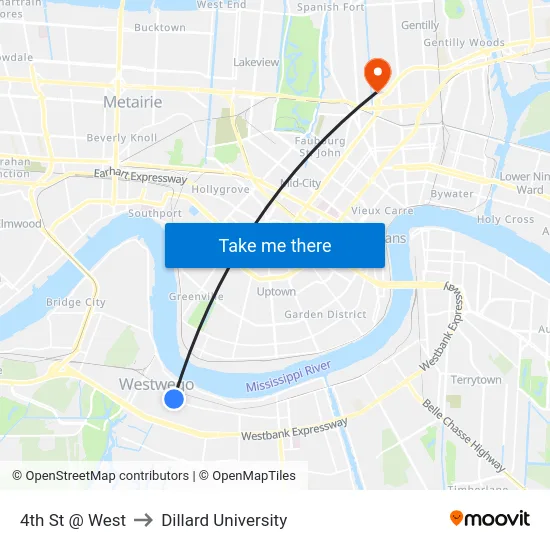 4th St @ West to Dillard University map