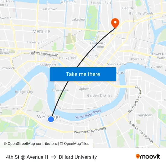 4th St @ Avenue H to Dillard University map