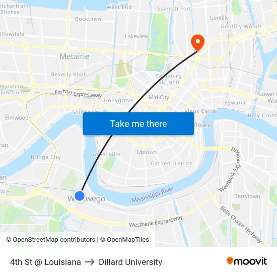 4th St @ Louisiana to Dillard University map