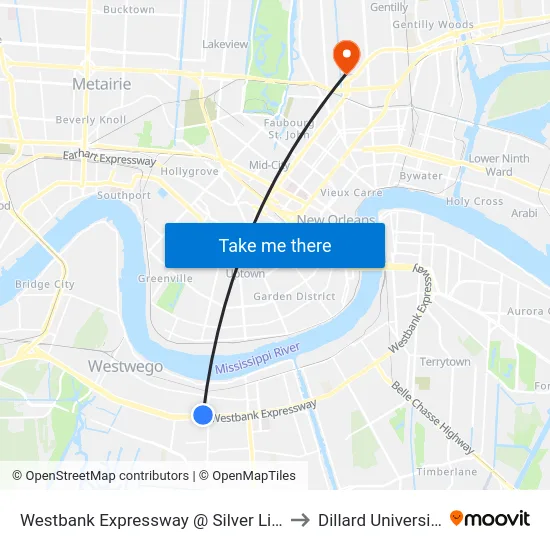 Westbank Expressway @ Silver Lilly to Dillard University map