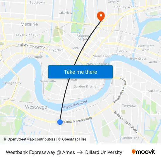 Westbank Expressway @ Ames to Dillard University map