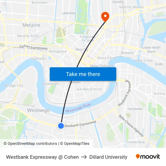 Westbank Expressway @ Cohen to Dillard University map