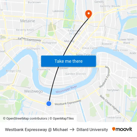 Westbank Expressway @ Michael to Dillard University map