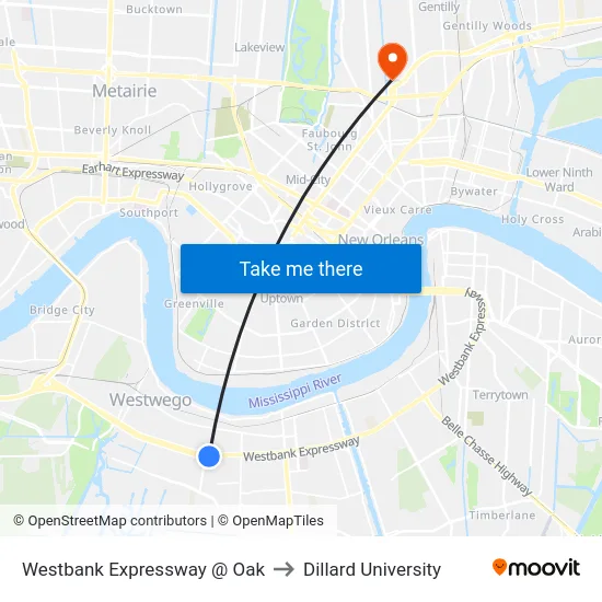 Westbank Expressway @ Oak to Dillard University map