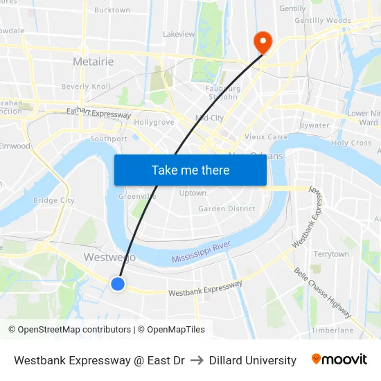 Westbank Expressway @ East Dr to Dillard University map