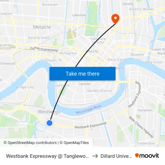 Westbank Expressway @ Tanglewood/West to Dillard University map