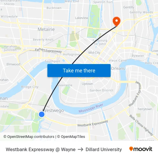 Westbank Expressway @ Wayne to Dillard University map