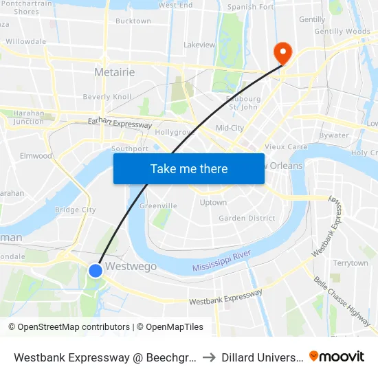 Westbank Expressway @ Beechgrove to Dillard University map