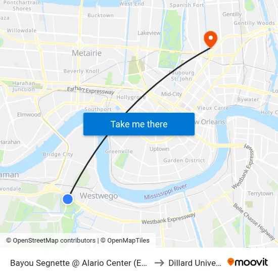 Bayou Segnette @ Alario Center (Entrance) to Dillard University map