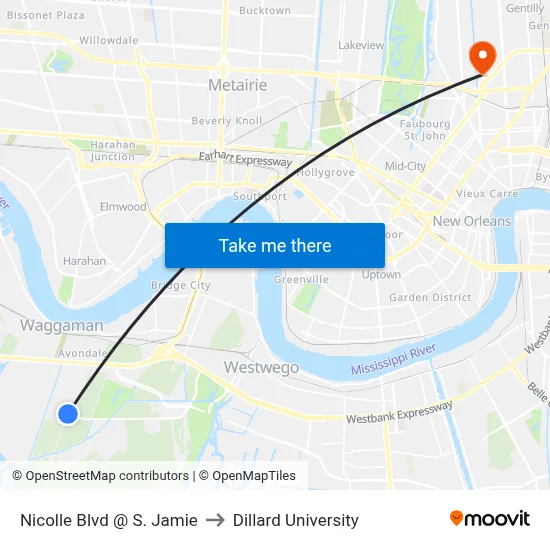 Nicolle Blvd @ S. Jamie to Dillard University map