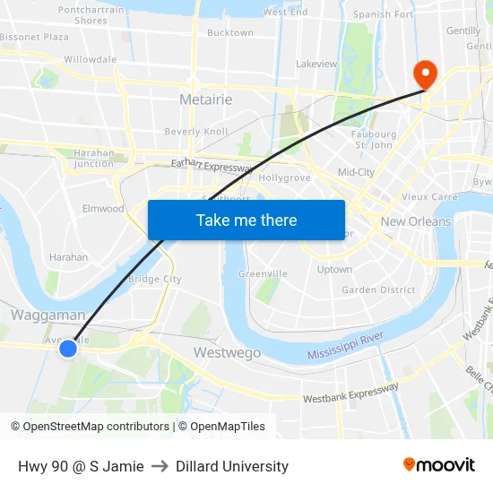 Hwy 90 @ S Jamie to Dillard University map