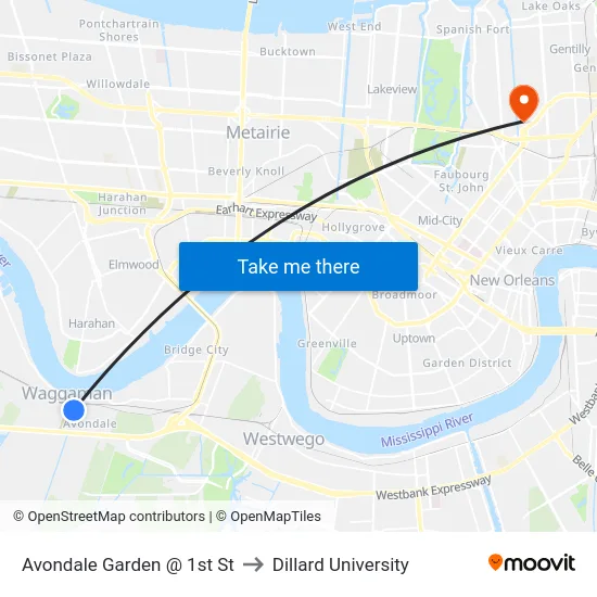 Avondale Garden @ 1st St to Dillard University map