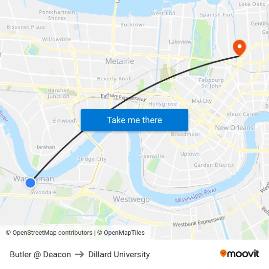 Butler @ Deacon to Dillard University map