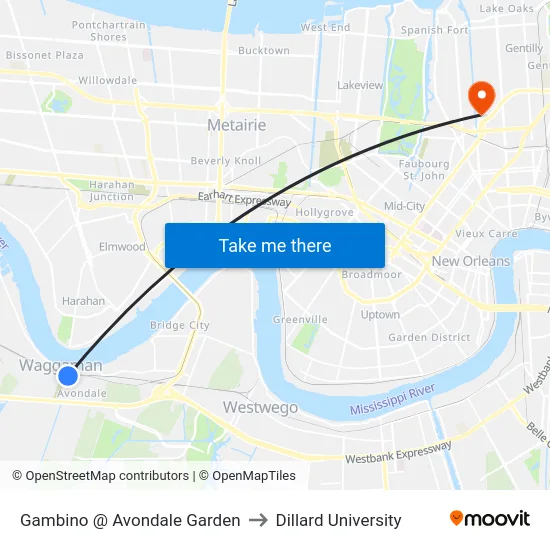 Gambino @ Avondale Garden to Dillard University map