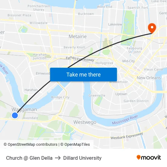 Church @ Glen Della to Dillard University map
