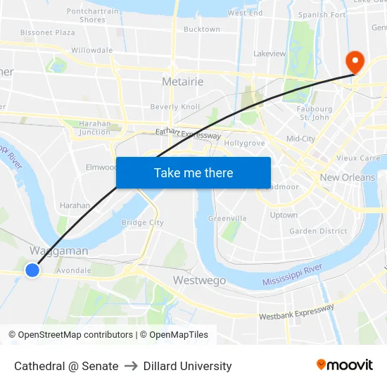 Cathedral @ Senate to Dillard University map