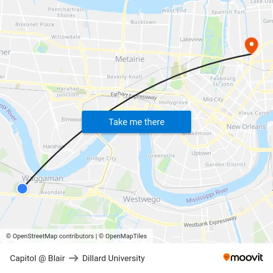 Capitol @ Blair to Dillard University map
