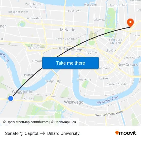 Senate @ Capitol to Dillard University map