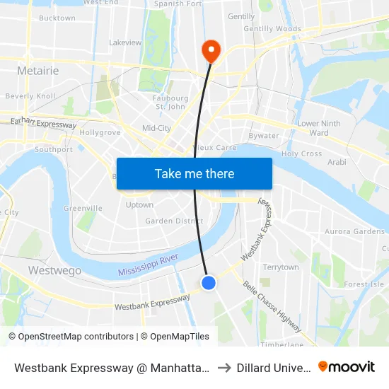 Westbank Expressway @ Manhattan/Maple to Dillard University map