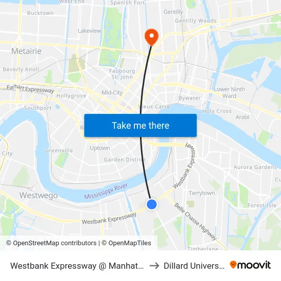 Westbank Expressway @ Manhattan to Dillard University map
