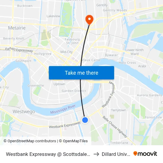 Westbank Expressway @ Scottsdale/Maplewood to Dillard University map