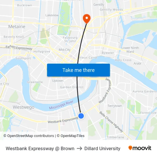Westbank Expressway @ Brown to Dillard University map