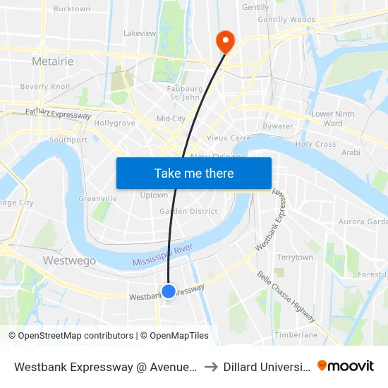 Westbank Expressway @ Avenue B to Dillard University map