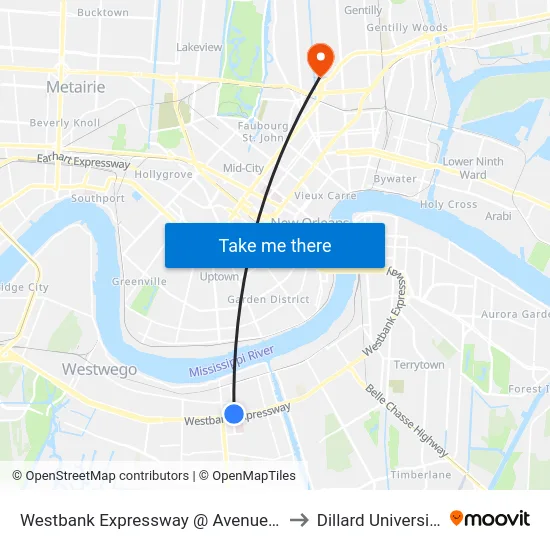 Westbank Expressway @ Avenue D to Dillard University map