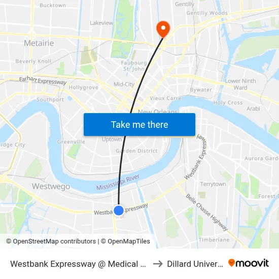 Westbank Expressway @ Medical Center to Dillard University map