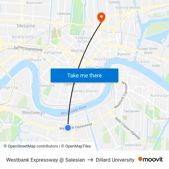 Westbank Expressway @ Salesian to Dillard University map