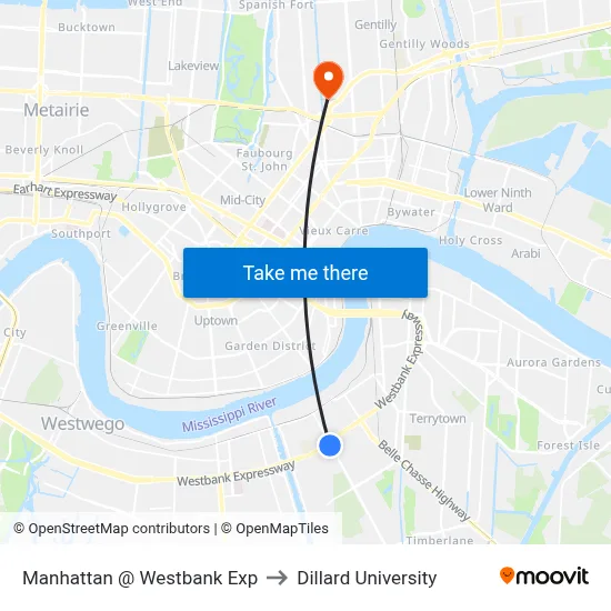 Manhattan @ Westbank Exp to Dillard University map