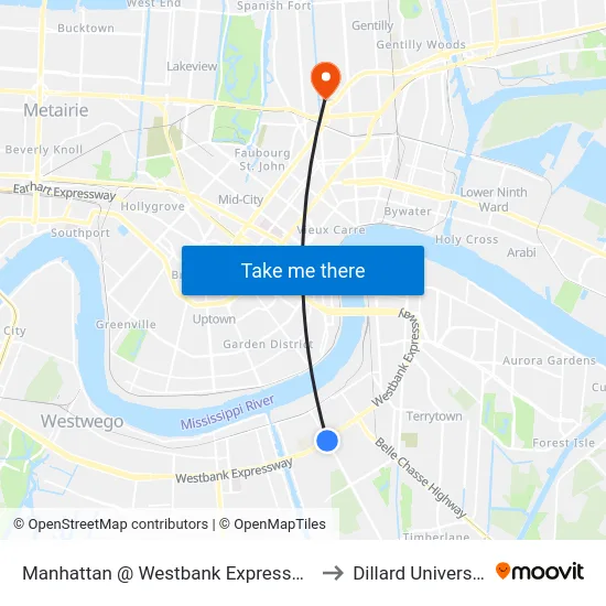 Manhattan @ Westbank Expressway to Dillard University map