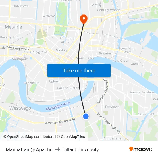 Manhattan @ Apache to Dillard University map