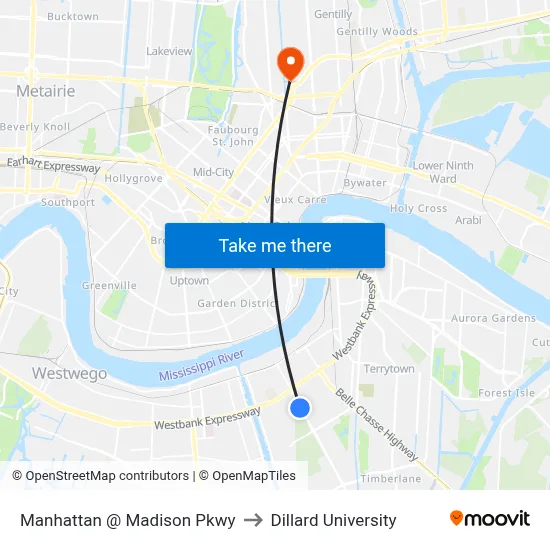 Manhattan @ Madison Pkwy to Dillard University map