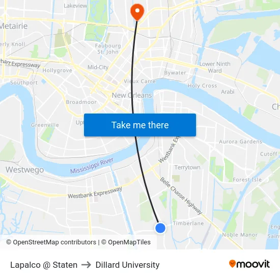 Lapalco @ Staten to Dillard University map
