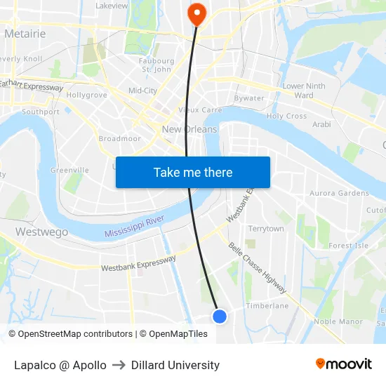 Lapalco @ Apollo to Dillard University map