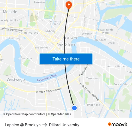 Lapalco @ Brooklyn to Dillard University map
