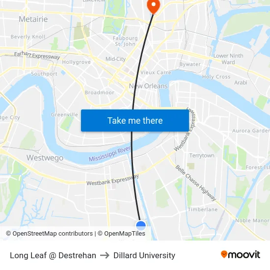 Long Leaf @ Destrehan to Dillard University map