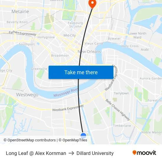 Long Leaf @ Alex Kornman to Dillard University map