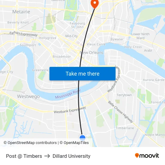 Post @ Timbers to Dillard University map
