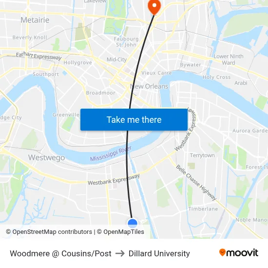 Woodmere @ Cousins/Post to Dillard University map