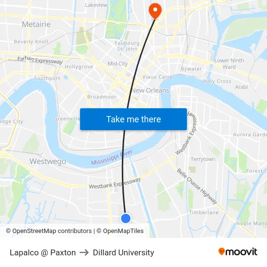 Lapalco @ Paxton to Dillard University map