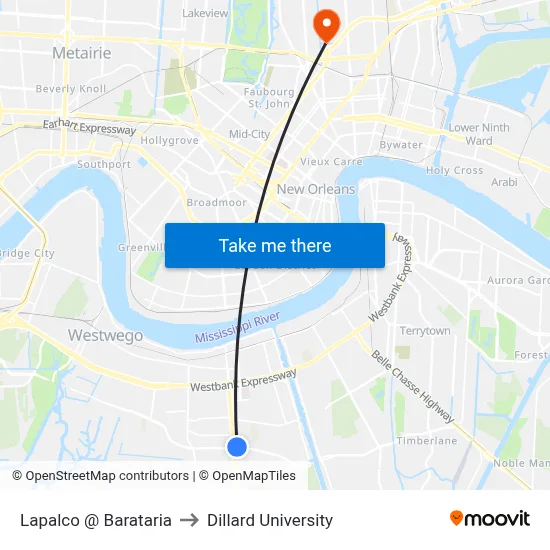 Lapalco @ Barataria to Dillard University map