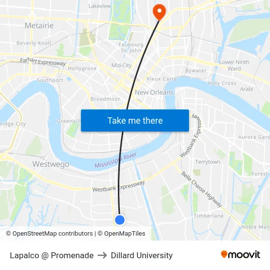 Lapalco @ Promenade to Dillard University map